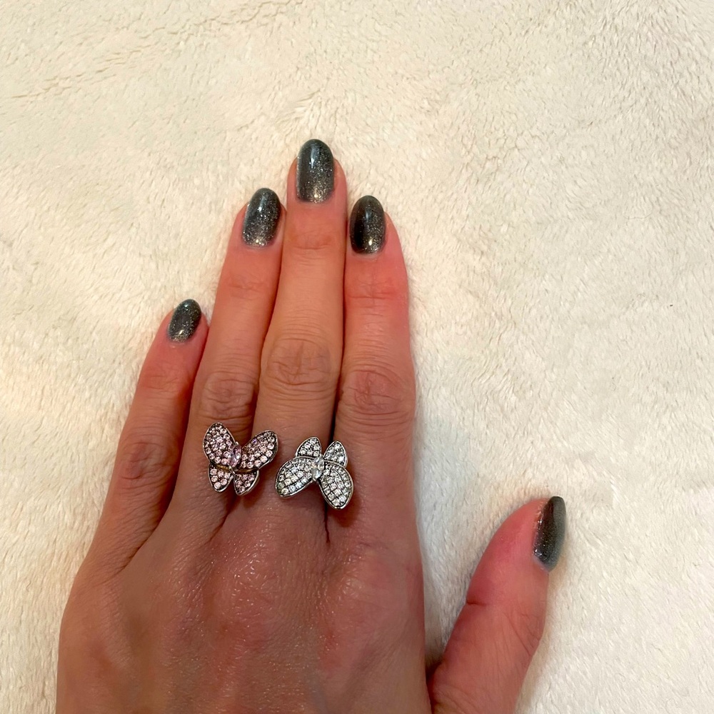 Silver Butterfly Ring with Crystals